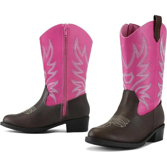 ⭐ Dream Pairs Girls Mid-Calf Combat Boots Side Zipper Lace-Up Vegan Leather