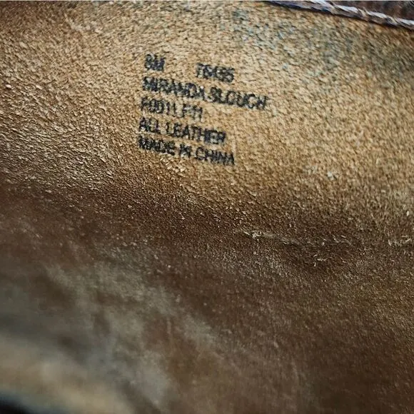 - Frye Miranda Slouch distressed leather mid-calf round toe boots