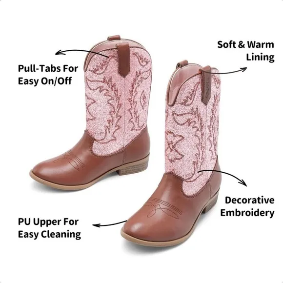 ⭐  Girls Cowgirl Western Boots Mid Calf Riding Little Big Kid