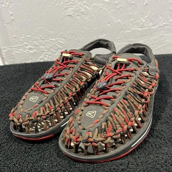 🔥 KEEN Uneek Paracord Woven Slip-On Sandals Red/Gray/Brown Sz 11.5 - PERFECT