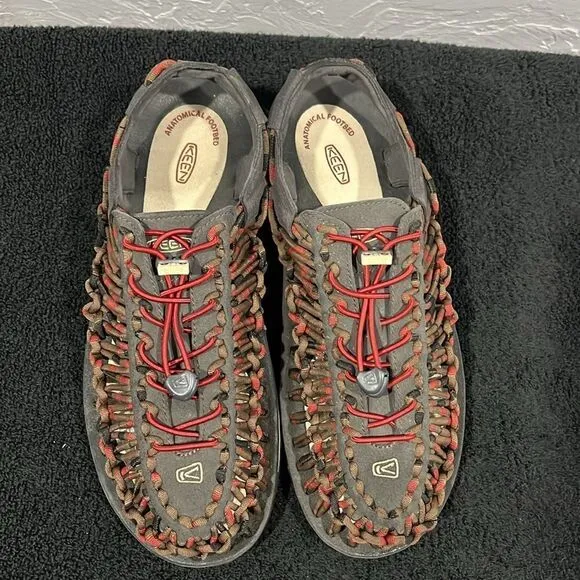 🔥 KEEN Uneek Paracord Woven Slip-On Sandals Red/Gray/Brown Sz 11.5 - PERFECT