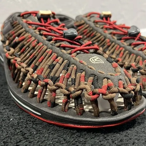 🔥 KEEN Uneek Paracord Woven Slip-On Sandals Red/Gray/Brown Sz 11.5 - PERFECT