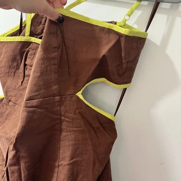 🏷 *NWT* ✨ Maeve by Anthropologie Brown &amp; Chartreuse Midi Dress – Chic &amp; Unique!