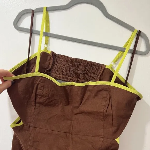 🏷 *NWT* ✨ Maeve by Anthropologie Brown &amp; Chartreuse Midi Dress – Chic &amp; Unique!