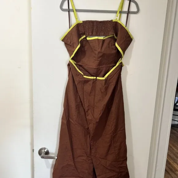 🏷 *NWT* ✨ Maeve by Anthropologie Brown &amp; Chartreuse Midi Dress – Chic &amp; Unique!