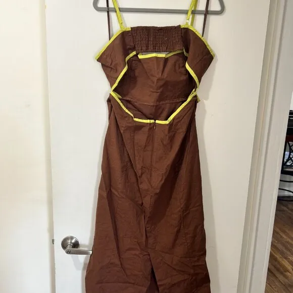 🏷 *NWT* ✨ Maeve by Anthropologie Brown &amp; Chartreuse Midi Dress – Chic &amp; Unique!