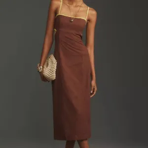 🏷 *NWT* ✨ Maeve by Anthropologie Brown &amp; Chartreuse Midi Dress – Chic &amp; Unique!