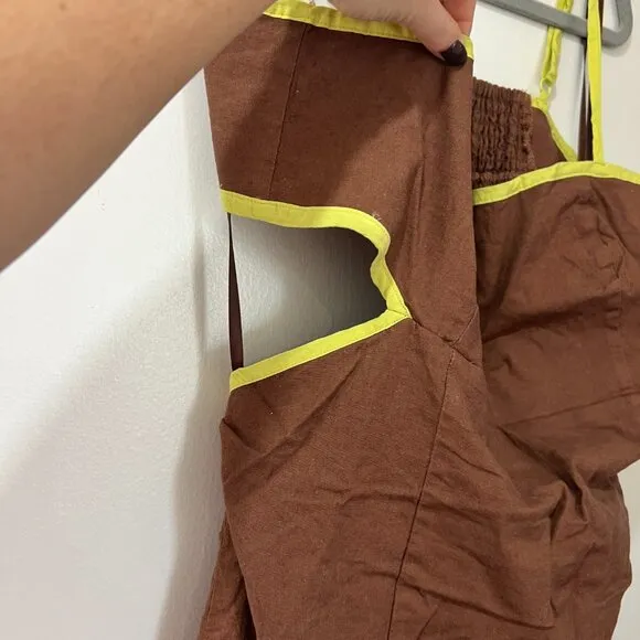 🏷 *NWT* ✨ Maeve by Anthropologie Brown &amp; Chartreuse Midi Dress – Chic &amp; Unique!