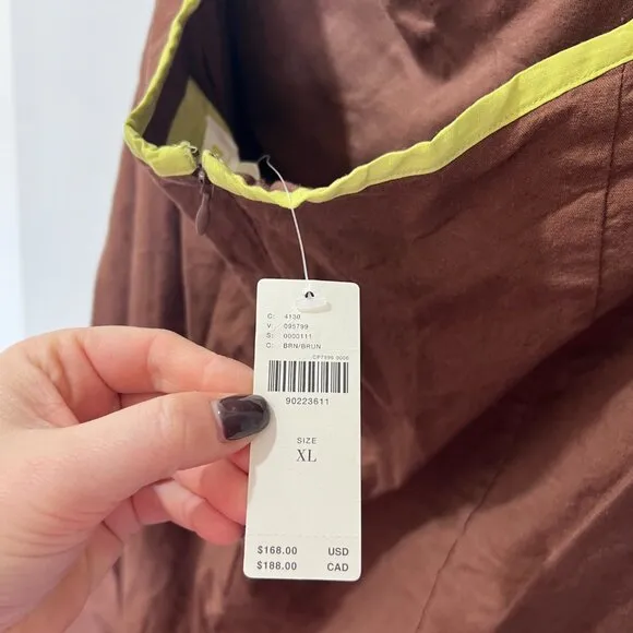 🏷 *NWT* ✨ Maeve by Anthropologie Brown &amp; Chartreuse Midi Dress – Chic &amp; Unique!