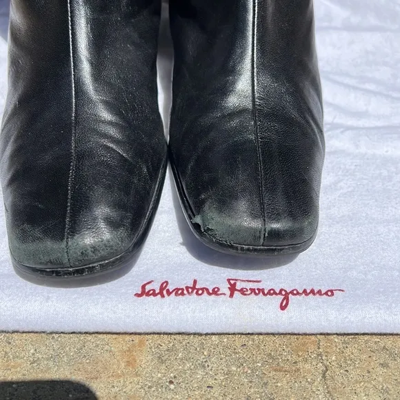- Salvatore Ferragamo black calf skin boots in good condition. Women’s sz 10