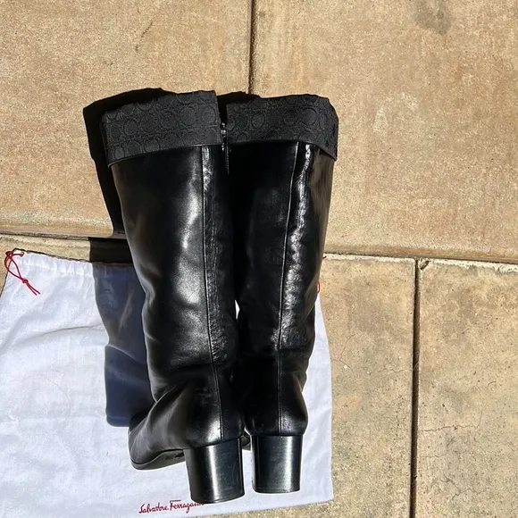 - Salvatore Ferragamo black calf skin boots in good condition. Women’s sz 10