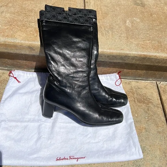 - Salvatore Ferragamo black calf skin boots in good condition. Women’s sz 10