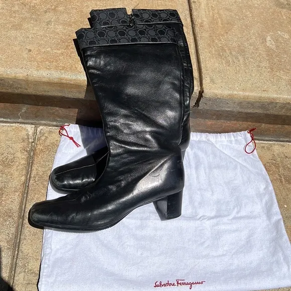 - Salvatore Ferragamo black calf skin boots in good condition. Women’s sz 10