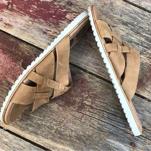 🍄 Sorel Ella Tan Leather Slide Sandals