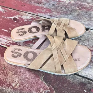 🍄 Sorel Ella Tan Leather Slide Sandals