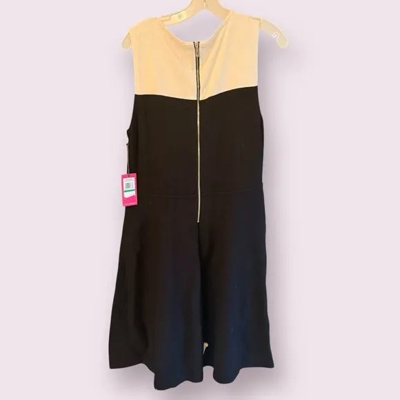 🏷️ VINCE CAMUTO Colorblock Knit Dress | Size L | Black/Cream | NWT 🏷️