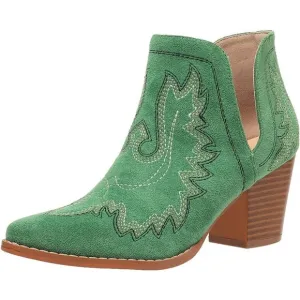 🆕 Women Green Cowgirl Boots Ankle Western Pointed Toe Cutout Chunky Short Heels