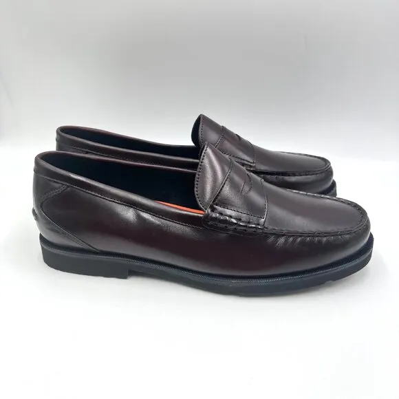 11W 11 WIDE WIDTH Rockport Mens Burgundy Leather Modern Penny Loafers Shoes