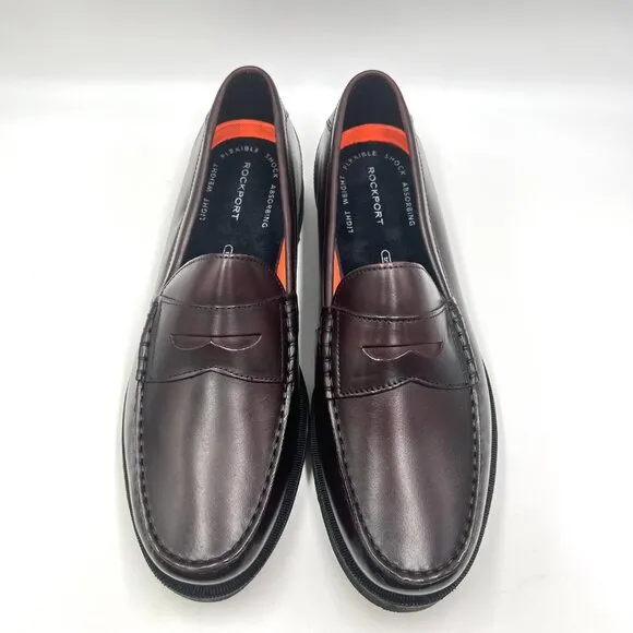 11W 11 WIDE WIDTH Rockport Mens Burgundy Leather Modern Penny Loafers Shoes