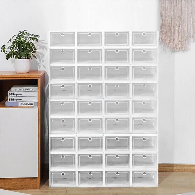 12PCS Shoe Box Storage Case Clear Boxes Foldable Stackable Transparent Organizer