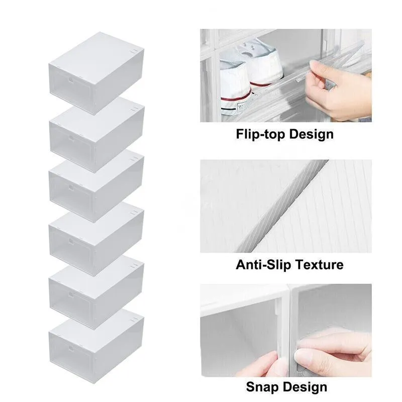12PCS Shoe Box Storage Case Clear Boxes Foldable Stackable Transparent Organizer