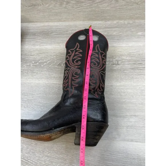 2202 Justin Men 9.5D Black Leather Mid-Calf Embroidery Cowboy Western Boot