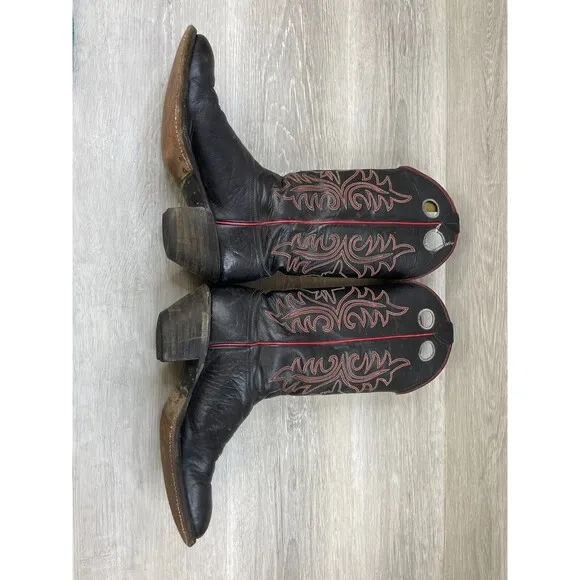 2202 Justin Men 9.5D Black Leather Mid-Calf Embroidery Cowboy Western Boot