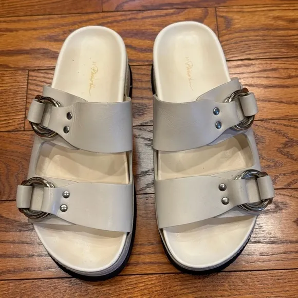 3.1 Phillip Lim Freida White Leather Platform Silver Buckle Sandals Size EU 40