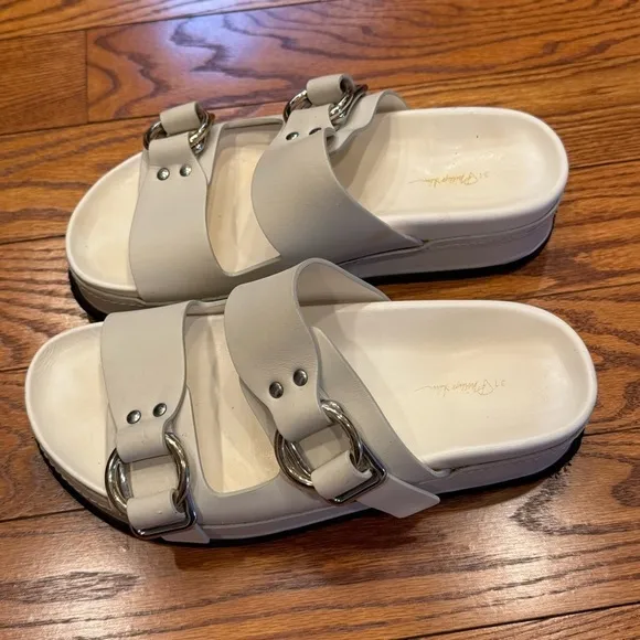 3.1 Phillip Lim Freida White Leather Platform Silver Buckle Sandals Size EU 40