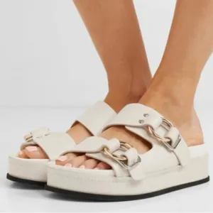 3.1 Phillip Lim Freida White Leather Platform Silver Buckle Sandals Size EU 40