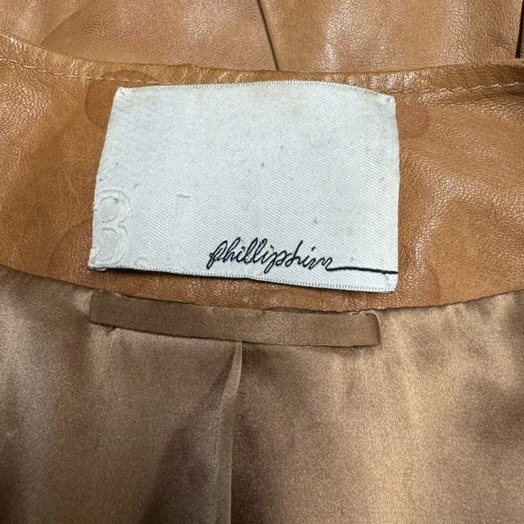 3.1 PHILLIP LIM Leather Moto Biker Double-breast Tiered Ruffle Jacket Brown S