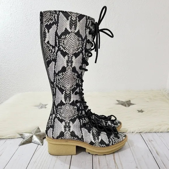 3.1 Phillip Lim Mallory Python Snake Print Leather Tall Sandal Boots sz 39