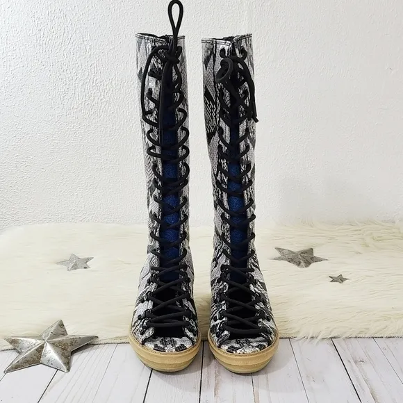 3.1 Phillip Lim Mallory Python Snake Print Leather Tall Sandal Boots sz 39