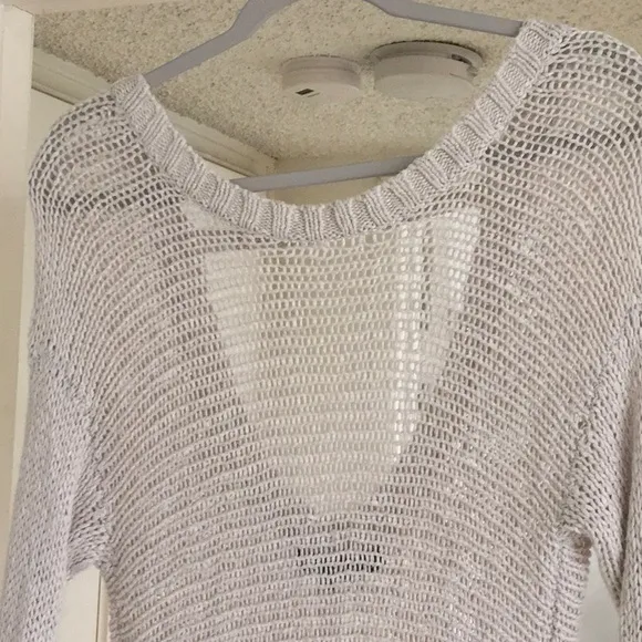 360 SWEATER/SILK-LINEN LOW V-BACK OPEN WEAVE SWEATER/NEW