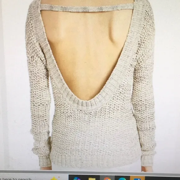 360 SWEATER/SILK-LINEN LOW V-BACK OPEN WEAVE SWEATER/NEW