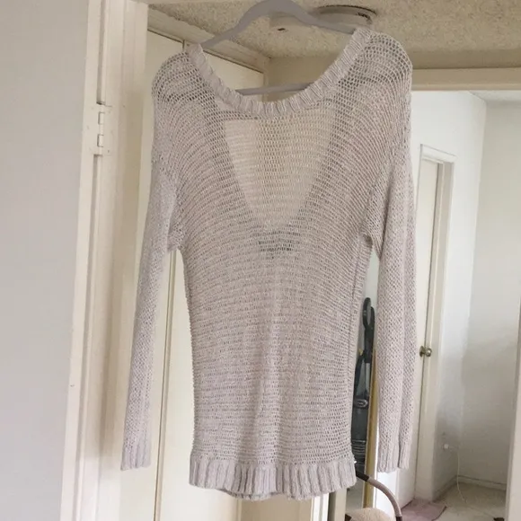 360 SWEATER/SILK-LINEN LOW V-BACK OPEN WEAVE SWEATER/NEW