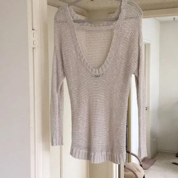 360 SWEATER/SILK-LINEN LOW V-BACK OPEN WEAVE SWEATER/NEW