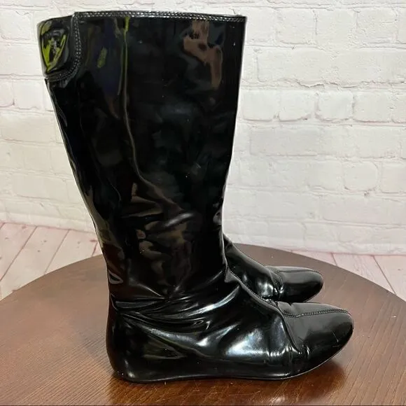 37 (7) BURBERRY Patent Leather Mid-Calf Boots GUC Vintage Y2K