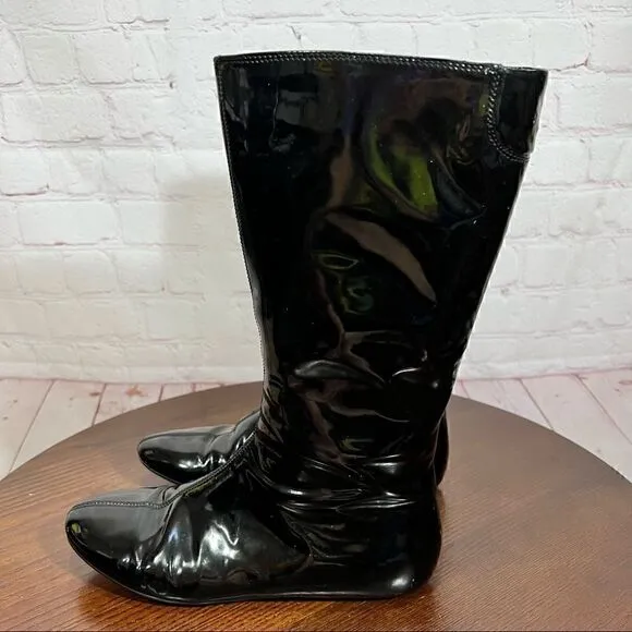 37 (7) BURBERRY Patent Leather Mid-Calf Boots GUC Vintage Y2K