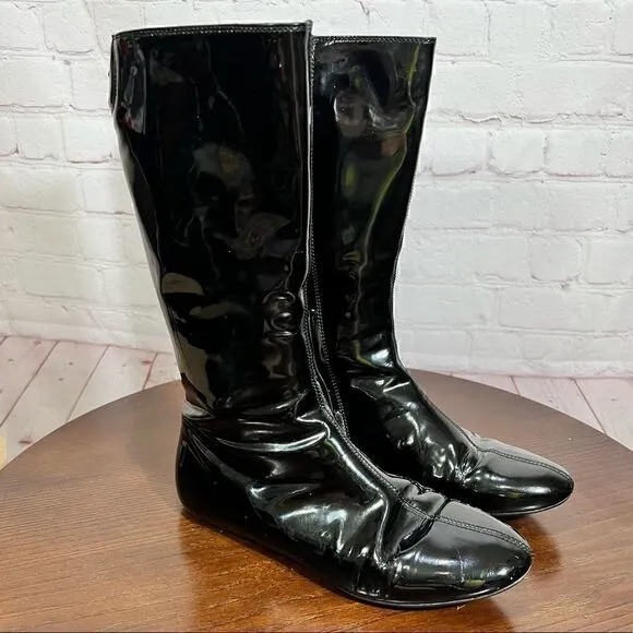 37 (7) BURBERRY Patent Leather Mid-Calf Boots GUC Vintage Y2K