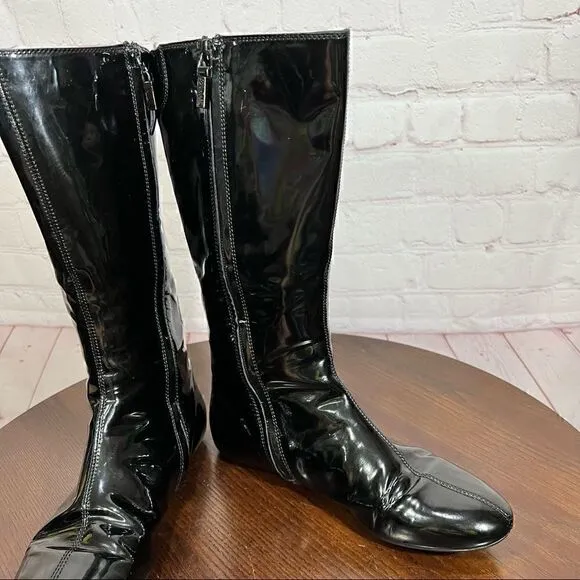 37 (7) BURBERRY Patent Leather Mid-Calf Boots GUC Vintage Y2K