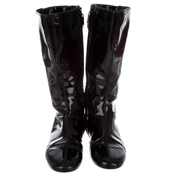 37 (7) BURBERRY Patent Leather Mid-Calf Boots GUC Vintage Y2K