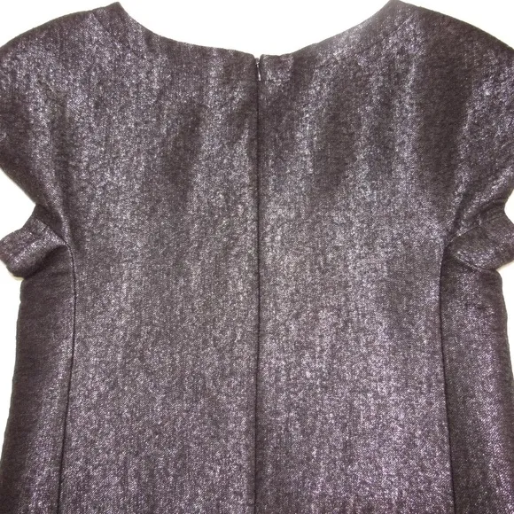 $385 THEORY Black Metallic Shift Dress FESTIVE SPARKLE Day Night LBD POCKETS! 10