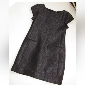 $385 THEORY Black Metallic Shift Dress FESTIVE SPARKLE Day Night LBD POCKETS! 10
