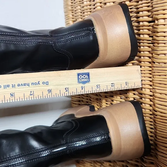 39/8.5 Black Chunky Sole Emo Faux Leather Knee High Back Zipper Boots