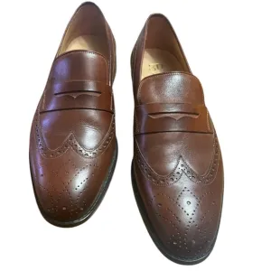 3DM The Royale Peacock Brown Wingtip Penny Leather Loafers (Brown) Size:10