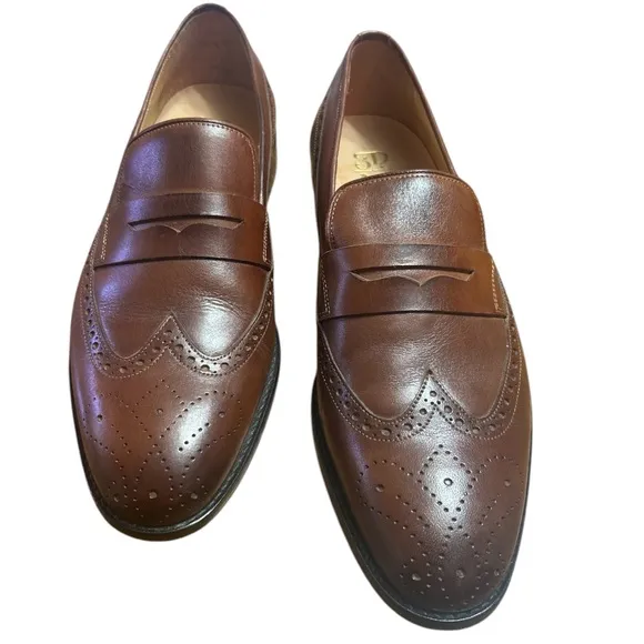 3DM The Royale Peacock Brown Wingtip Penny Leather Loafers (Brown) Size:10