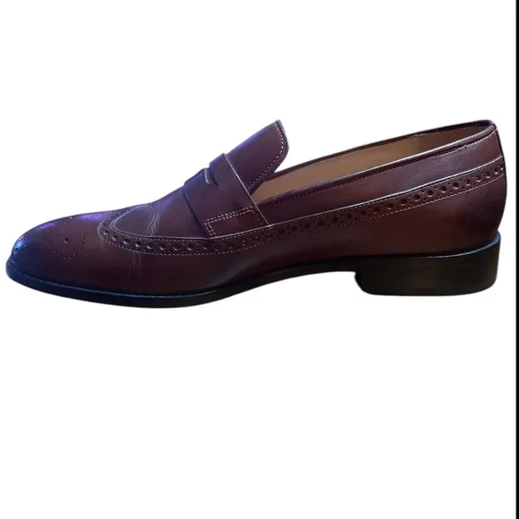3DM The Royale Peacock Brown Wingtip Penny Leather Loafers (Brown) Size:10