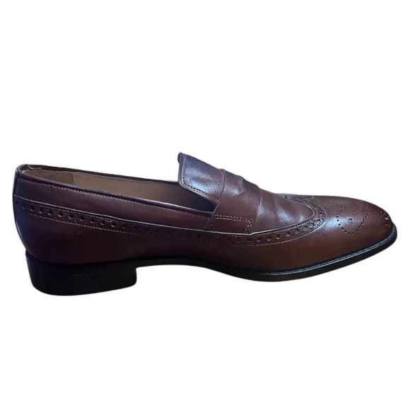 3DM The Royale Peacock Brown Wingtip Penny Leather Loafers (Brown) Size:10