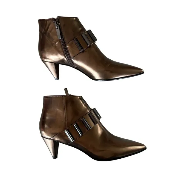 $495 Aquatalia Aubree Calf Rose Gold Leather Ankle Boots Bronze Metallic 7M EUC
